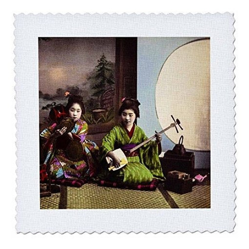 3d Rose Japanese Tsuzumi Y Samisen Geisha Musicians Vintage 