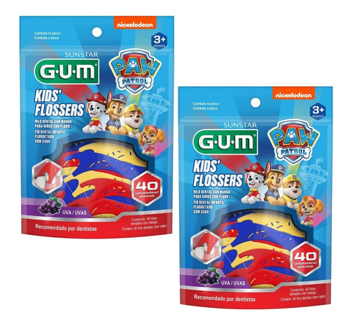 Kit 2 Pacotes Flosser Fio Dental Infantil Com Cabo Gum