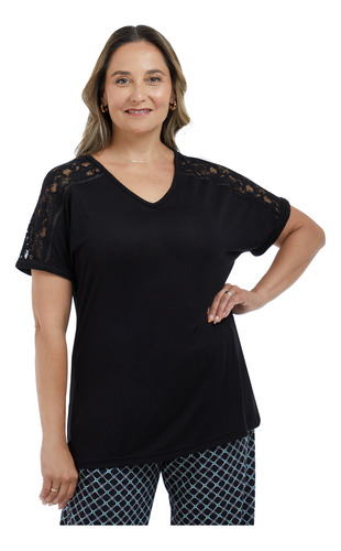 Polera Mujer Encaje En Hombros Negro Fashion's Park 176