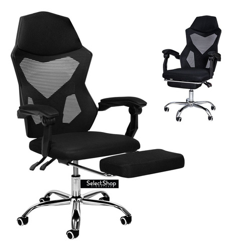 Silla Gamer Ergonómica Ejecutiva Reclinable Oficina Color Negro elevapiernas soporte para la cabeza asiento y descansapies ergonomicos y acoginados soporta 130 kg