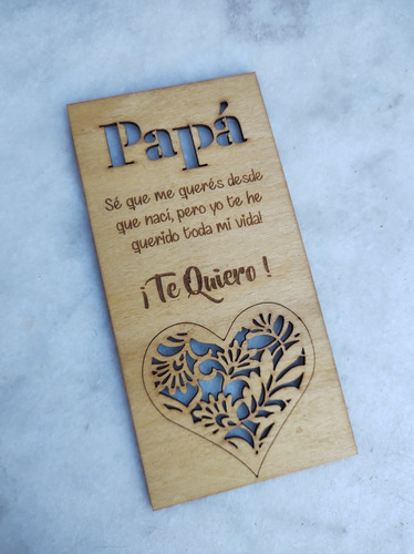 Imagen 2 de 2 de Papá. Tarjeta Rectangular Madera Idea Regalo Dia Del Padre