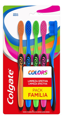 Cepillo de dientes Colgate Colors Collection suave pack x 5 unidades