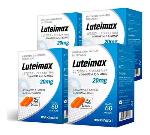 Kit 4 Luteimax Luteina Zeaxantina 20mg 60 Capsulas Maxinutri