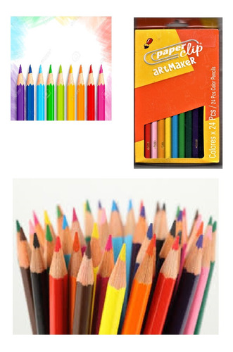 24 Colores  Creyones Madera  Escolares Paper Clip Artmaker 
