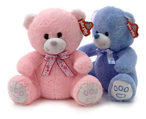 Peluche Oso Rosa Y Celeste 30 Cm. Original Phi Phi Toys