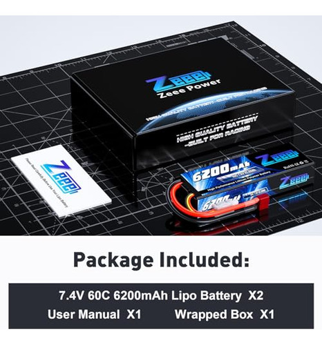 Batería Lipo Zeee 2s 6200mah 7.4v 60c En Estuche Rígido Con