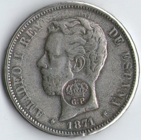 España 5 Pesetas 1871-falsa De Epoca- Resellada