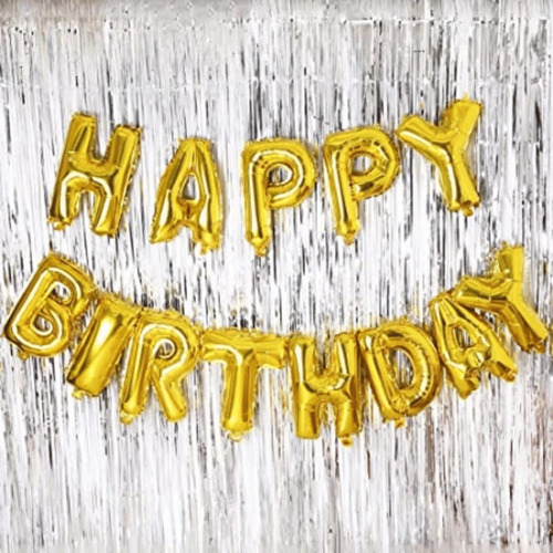 Kit Balão Metalizado Happy Birthday Dourado 40cm Com Fitilho