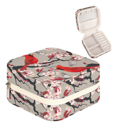 Caja Almacenamiento Joya Para Niña Pajaro Rojo Flor Cerezo