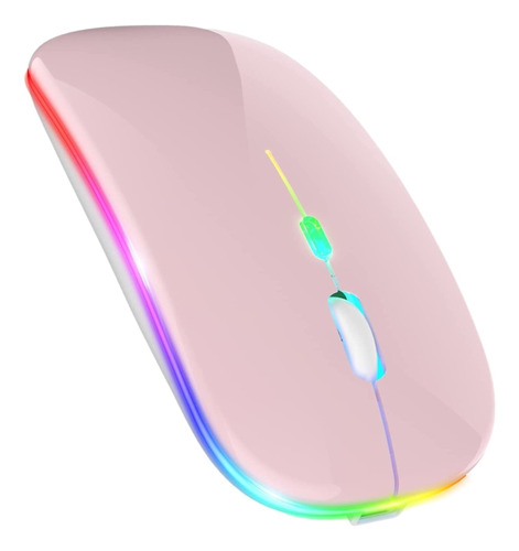 Mouse Inalámbrico Recargable Bluetooth Dual Led Rgb - Rosado