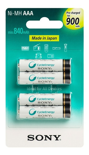 4 Pilhas Palito Aaa Recarregavel Sony Original Ni-mh 900mah