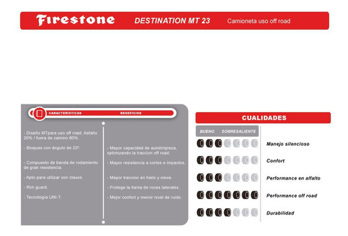 Combo X 4 Firestone 235/75 R15 104q Destination Mt 23 Lt Ar