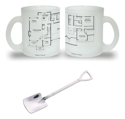 Taza Cristal Esmerilado Arquitecto Plano Con Cuchara De Pala