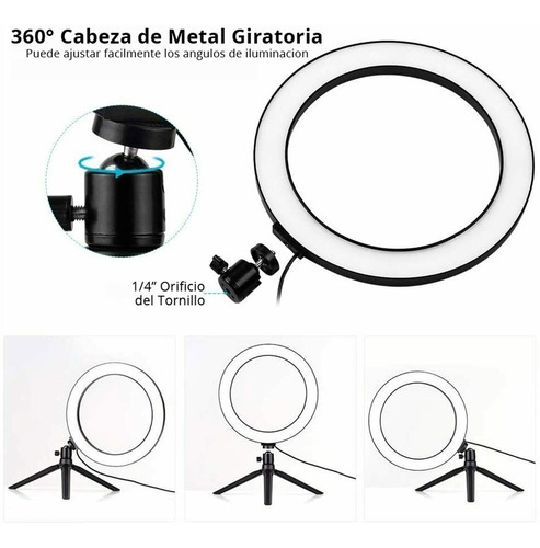 Imagen 4 de 8 de Aro De Luz Led 10 26cm Control Bluetooth Mesa Escritorio