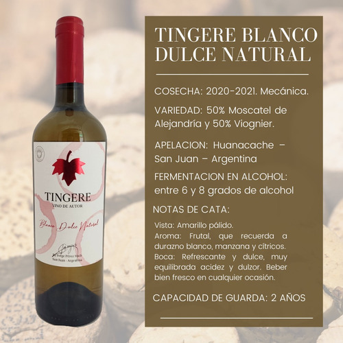 Vino De Autor Blanco Dulce Natural 750 Ml Tingere