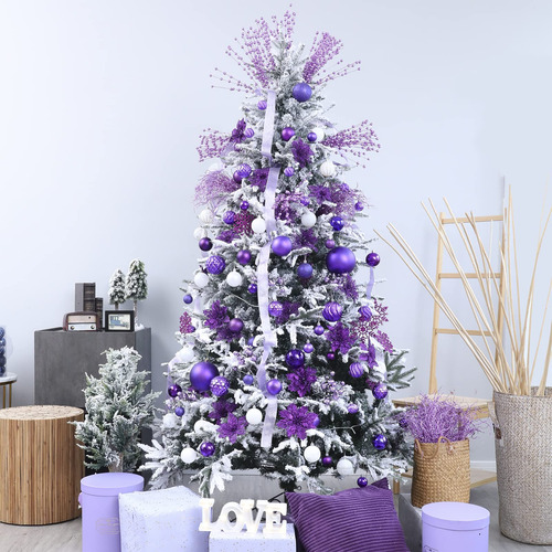 30 Adornos De Copos De Nieve Purpurina Morado 12 Cm Navidad