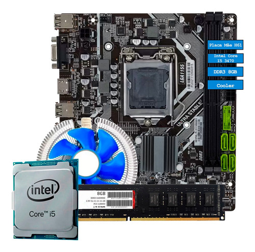 Kit Upgrade I5-3470 + Ddr3 8gb + Cooler + Placa Mae H61/b75