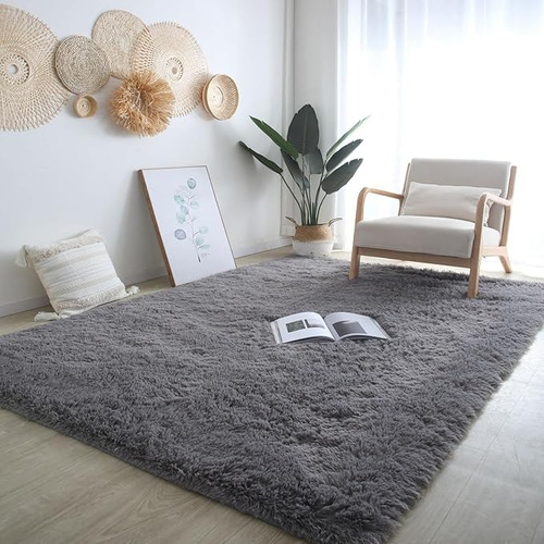 2x1,4 Mts Alfombra Nórdica Pelo Largo Varios Colores 2 M 1.4 M Liso Gris Oscuro