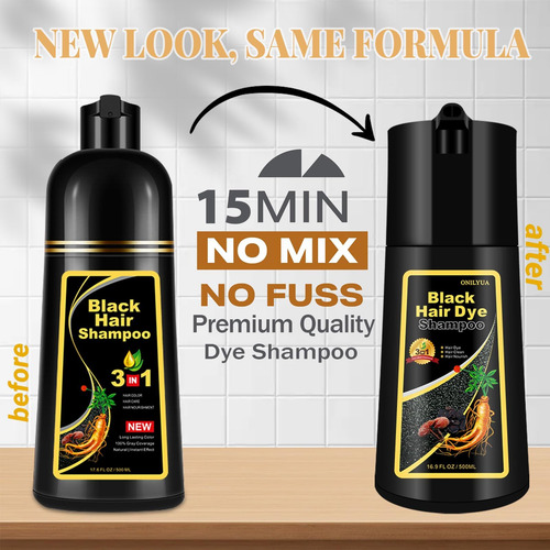Shampoo De Tintura De Cabelo Preto Natural 3 Em 1, Shampoo D