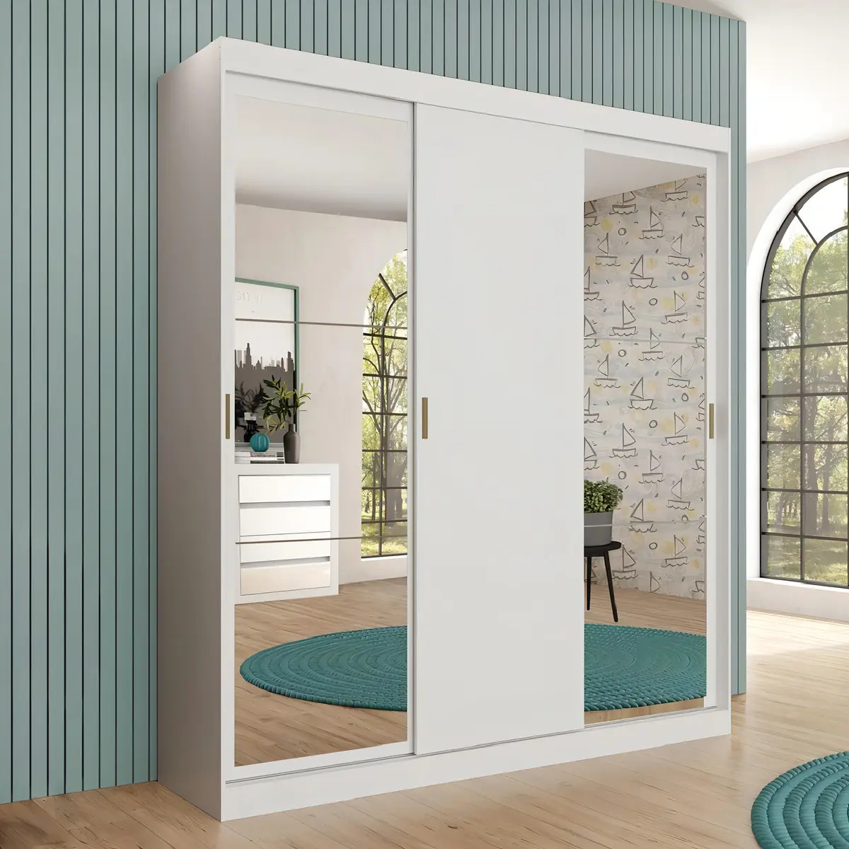 Guarda-roupa Solteiro Branco Móveis Carraro 3 Portas Espelhos 4 Gavetas