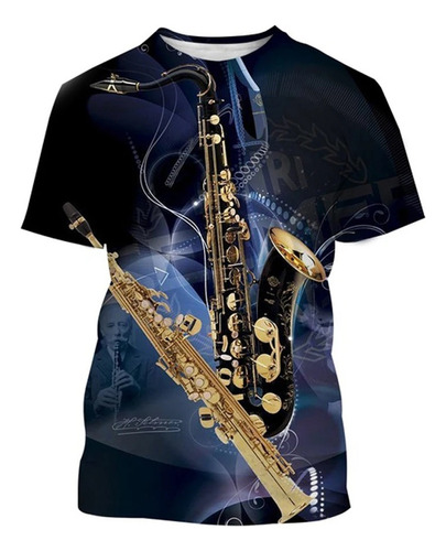 Camiseta Manga Corta Con Estampado 3d Saxofón