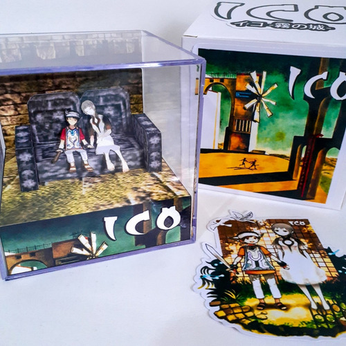 Diorama 3d Decorativo Ico E Yorda Cubo De Acrílico 9x9x9cm