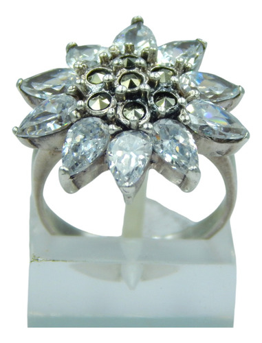 ¡anillo Girasol Con Circones Y Strass, Plata Elegante!