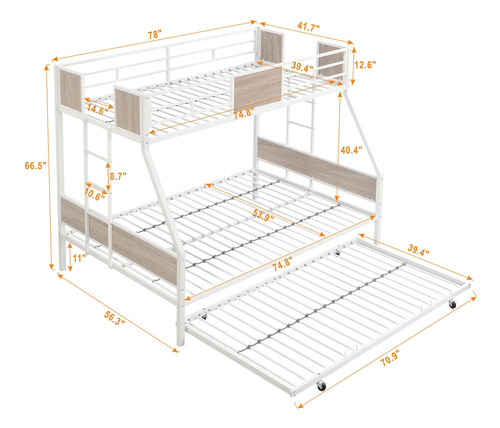 Dyncan Twin Over Full Metal Bunk Bed With Trundle Side