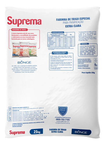 Farinha de Trigo para Panificação Extra Clara Suprema Saco 25kg