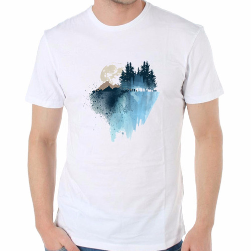 Remera De Hombre Bosque Estilo Watercolor Arboles Pinos