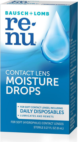 Gotas Para Los Ojos Renu, Para El Alivio Del Enrojecimiento Y Los Ojos Secos, Lubricantes Y Rehumectantes, Para Uso Prolongado, Reemplazo Frecuente Y Lentes De Contacto Blandos Desechables 8 Ml