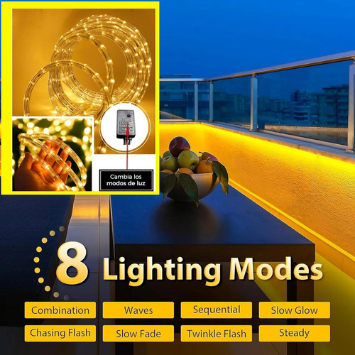 Manguera De Luz Led Luxvi 10m 8 Modos 200 Leds Ip65 Paq 4pzs Luces Blanco cálido