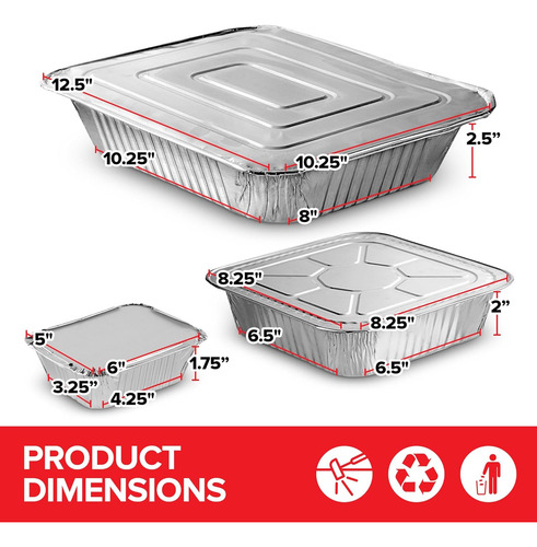 Moldes De Aluminio Desechables Con Tapas, 3 Tamaños