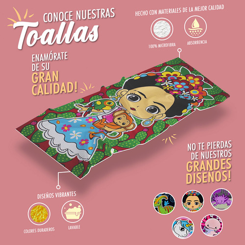 Toalla De Baño Completo Diseño Frida Kahlo Microfibra