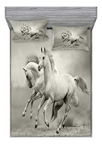 Sábanas Y Fundas - Ambesonne Horses Fitted Sheet & Pillow Sh