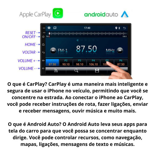 Multimídia Android Polo 05 06 07 08 09 Carplay Mold E Sensor