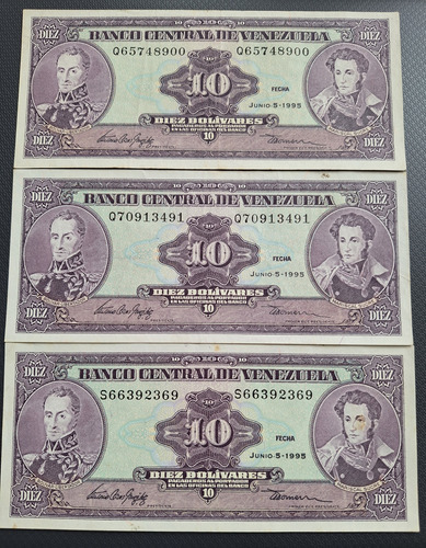 Set De Billetes De 10 Bolívares De Venezuela Año 1995
