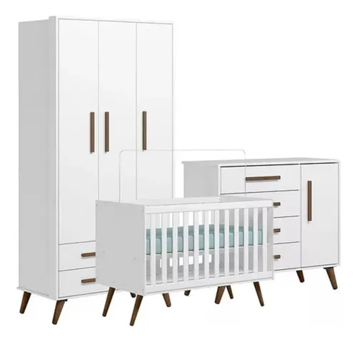 comprar Quarto Bebê Retro Berço Encanto Cômoda Sapateira E Roupeiro