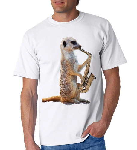 Remera De Hombre Meerkat Suricato Saxofon Meme Diseño