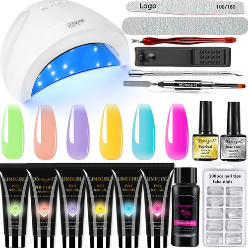 Kit Para Uñas Polygel Con Lámpara Led/uv Extensión De Uñas