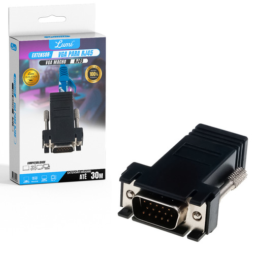 Kit 2 Peças Adaptador Extensor Vga Video Via Cabo Rede Rj45