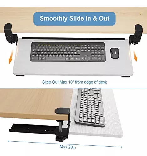 Bandeja para teclado debajo del escritorio, bandeja para teclado de altura  ajustable, ergonómica, extraíble debajo del escritorio, plataforma de