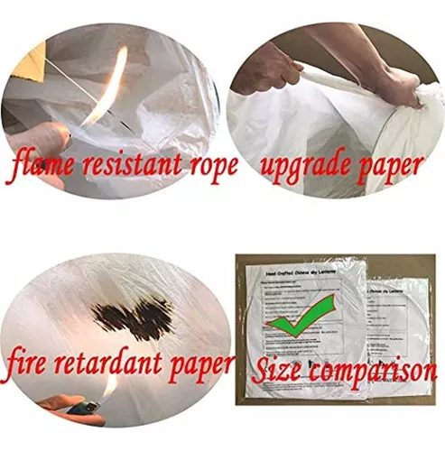 QCSTORE 1 farolillos chinos de papel resistentes al fuego, color blanco  chino, 100 % biodegradable, luz flotante : : Hogar y cocina