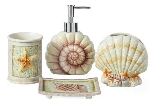 Forlong Ceramic Ocean Bathroom Accessories Set, 4 Piece 3d C