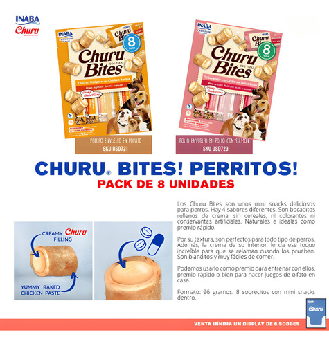 Churu Bites Perro Sabor Pollo Salmón, Pack 8 Un. X 12grs C/u