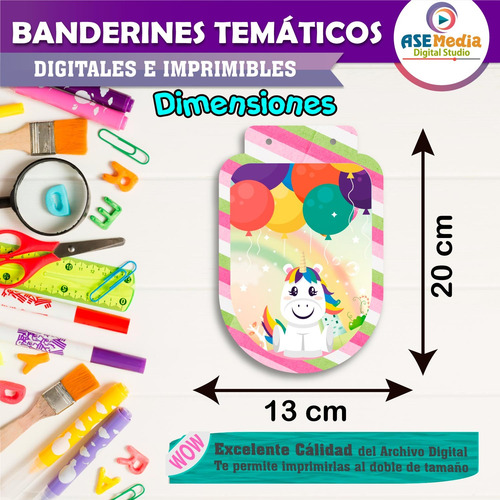 Banderín Unicornios Letrero Banner Cumpleaños Imprimible Pdf