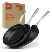 Comprar Juego De 3 Sartenes Ultrachef Antiadherentes 20 24 y 28 Cm Color Diamond pro negro