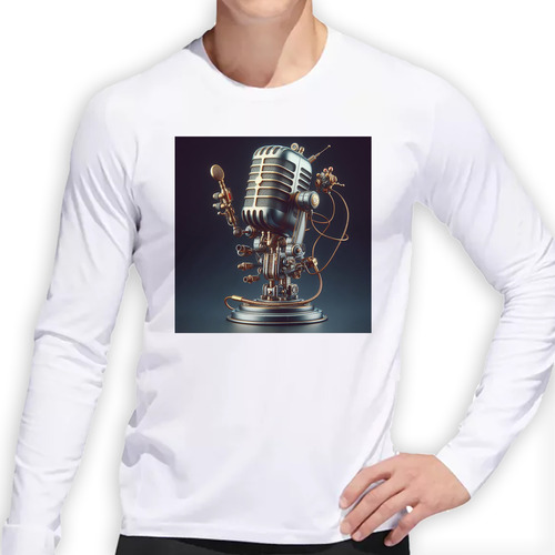 Remera Hombre Ml Microfono Vintage Robot Radio Musica M1