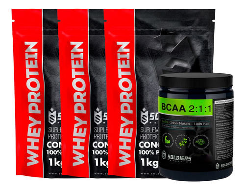 Kit: Whey Protein Concentrado 3kg + Bcaa 1kg