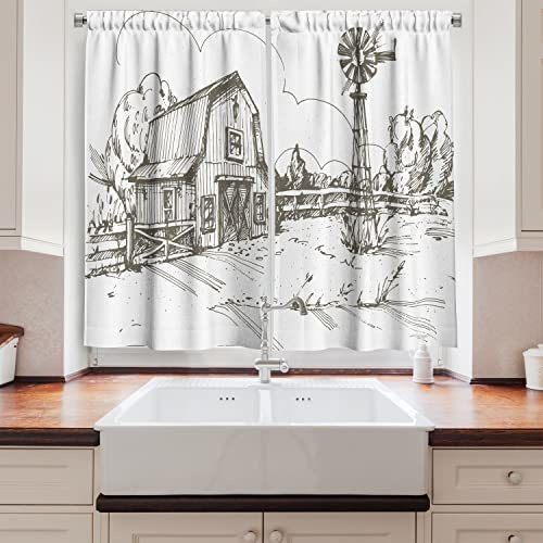 Cortinas De Cocina Ambesonne Molino De Viento, Granja X9g25
